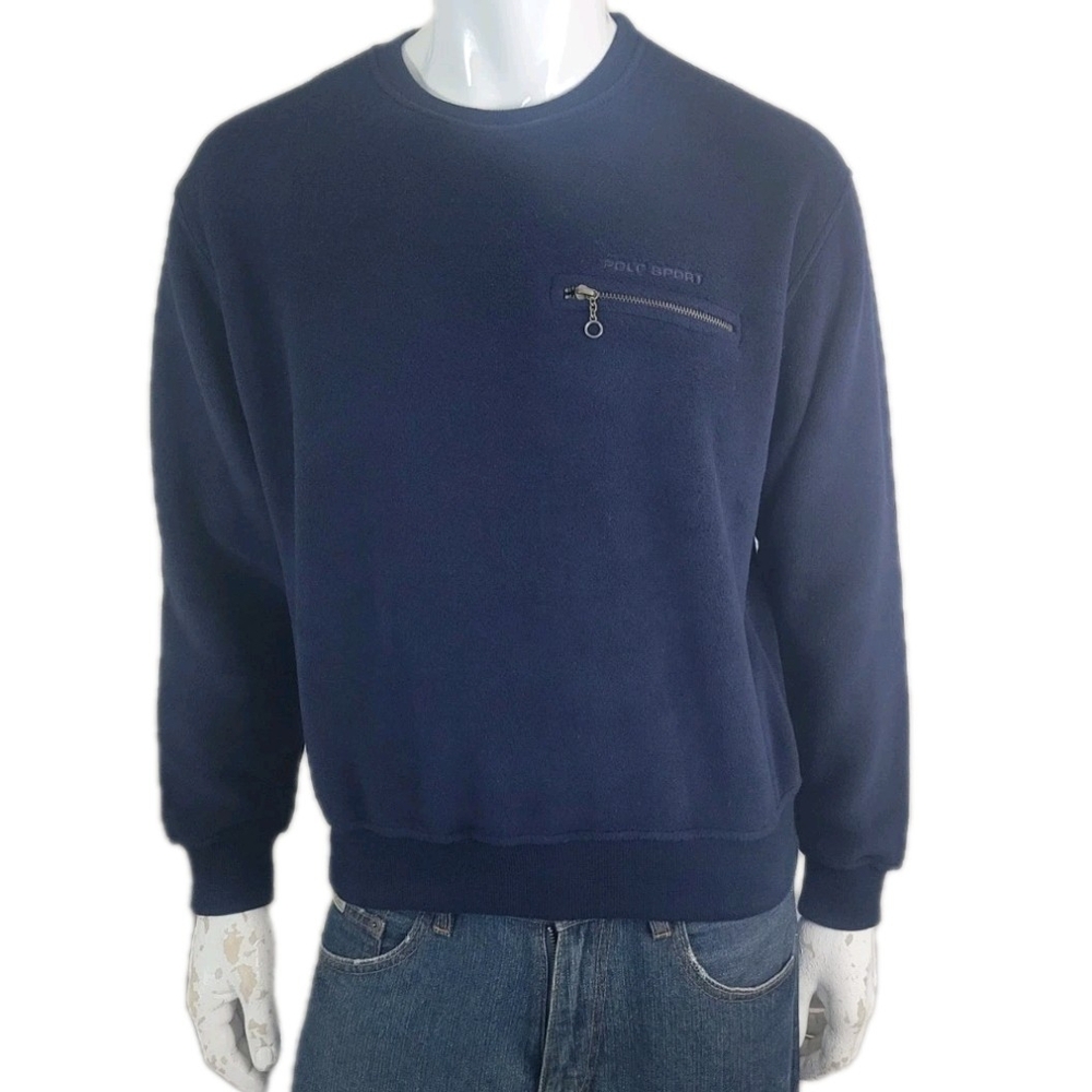 NWT Polo Sport Ralph Lauren Navy Blue Sweater Zip Pocket Fleece Men's Size M
